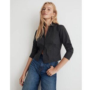 Madewell Poplin Hook-Front Closure Shrunken Shirt Black Coal Sz 6 NWT